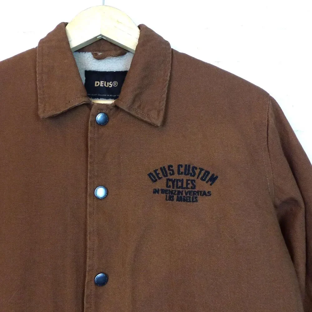 Deus Ex Machina Jacket Mens XS Brown Latham Canvas Coach Sherpa Lined Motorcycle